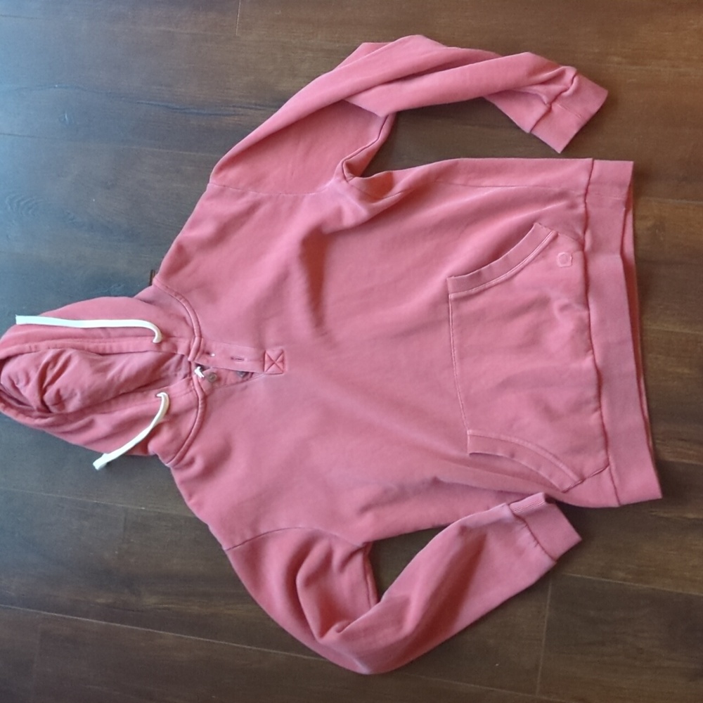 Marine Layer Garment Dye Henley Hoodie - Red Pink Chutney